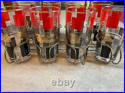 8 Vintage Mid Century Modern MCM ATOMIC Space Age Cocktail Glasses Cup Wire Rack