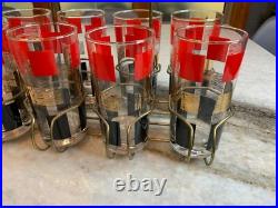 8 Vintage Mid Century Modern MCM ATOMIC Space Age Cocktail Glasses Cup Wire Rack