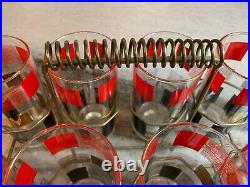 8 Vintage Mid Century Modern MCM ATOMIC Space Age Cocktail Glasses Cup Wire Rack