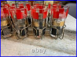 8 Vintage Mid Century Modern MCM ATOMIC Space Age Cocktail Glasses Cup Wire Rack