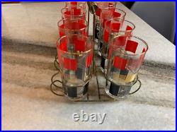 8 Vintage Mid Century Modern MCM ATOMIC Space Age Cocktail Glasses Cup Wire Rack