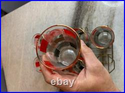8 Vintage Mid Century Modern MCM ATOMIC Space Age Cocktail Glasses Cup Wire Rack