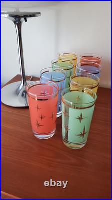 8 Vtg Atomic North Star Drinking Glasses Gold Mid-century Retro Cocktail Barware
