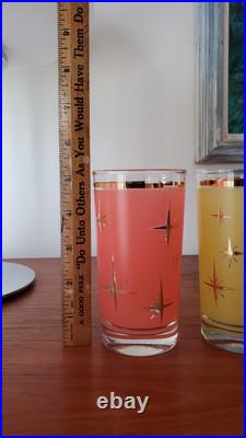 8 Vtg Atomic North Star Drinking Glasses Gold Mid-century Retro Cocktail Barware