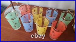 8 Vtg Atomic North Star Drinking Glasses Gold Mid-century Retro Cocktail Barware