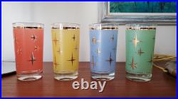 8 Vtg Atomic North Star Drinking Glasses Gold Mid-century Retro Cocktail Barware