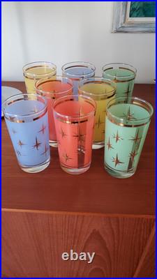8 Vtg Atomic North Star Drinking Glasses Gold Mid-century Retro Cocktail Barware 8 Vtg Atomic North Star Drinking Glasses Gold Mid-century Retro Cocktail Barware