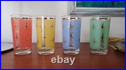 8 Vtg Atomic North Star Drinking Glasses Gold Mid-century Retro Cocktail Barware