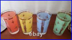 8 Vtg Atomic North Star Drinking Glasses Gold Mid-century Retro Cocktail Barware