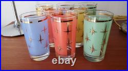 8 Vtg Atomic North Star Drinking Glasses Gold Mid-century Retro Cocktail Barware