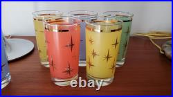 8 Vtg Atomic North Star Drinking Glasses Gold Mid-century Retro Cocktail Barware