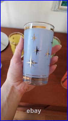 8 Vtg Atomic North Star Drinking Glasses Gold Mid-century Retro Cocktail Barware