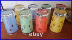 8 Vtg Atomic North Star Drinking Glasses Gold Mid-century Retro Cocktail Barware