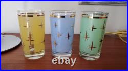 8 Vtg Atomic North Star Drinking Glasses Gold Mid-century Retro Cocktail Barware