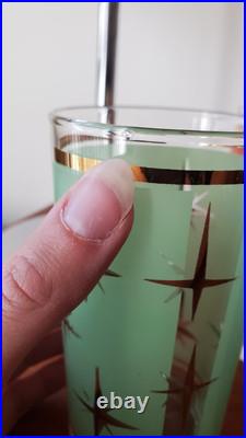 8 Vtg Atomic North Star Drinking Glasses Gold Mid-century Retro Cocktail Barware