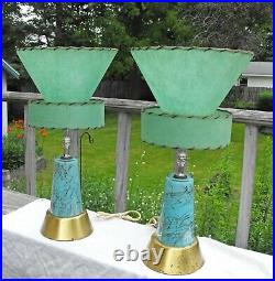 AMAZING 1950s Mid-Century Modern Boudoir Lamps Atomic fiberglass shades EX+