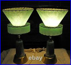 AMAZING 1950s Mid-Century Modern Boudoir Lamps Atomic fiberglass shades EX+