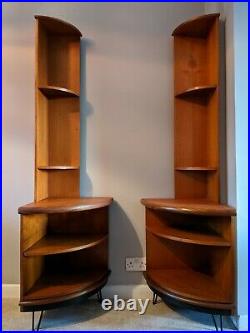 A Mid century G Plan Fresco corner display shelf unit in teak atomic hairpin le