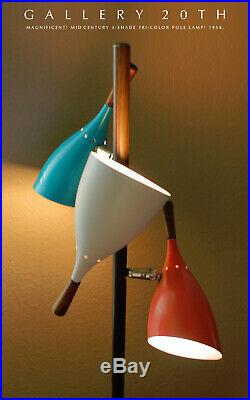 Atomic MID Century Tri-color Floor Pole Lamp! Triennale Vtg Danish Modern 1950