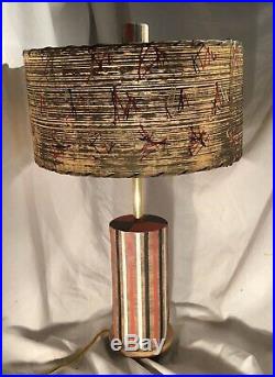 Atomic, Mid Century Ceramic Pottery With Fiberglass Shade, Table Lamp