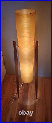 Atomic Mid century ROCKET LAMP Yellow Spun Fibreglass Teak Legs 1960 Vintage