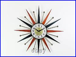 Atomic Starburst Wall Clock 22 George Nelson Mid Century Modern Retro Decor