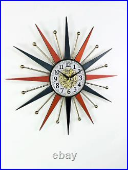Atomic Starburst Wall Clock 22 George Nelson Mid Century Modern Retro Decor
