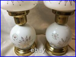 Atomic gold design Pair of Retro or Mid-Century Electric, Milk Glass Globe Lamps