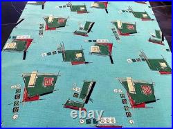 Atomic on Minty Green Mid Century Miami Lifeguard Stand Barkcloth Vintage Fabric