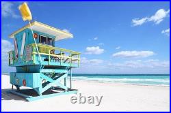 Atomic on Minty Green Mid Century Miami Lifeguard Stand Barkcloth Vintage Fabric