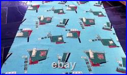 Atomic on Minty Green Mid Century Miami Lifeguard Stand Barkcloth Vintage Fabric