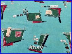 Atomic on Minty Green Mid Century Miami Lifeguard Stand Barkcloth Vintage Fabric
