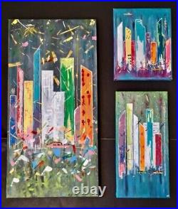 Beautiful Mid-century Style Abstract Cityscape Paintings! Atomic Retro