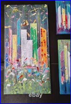 Beautiful Mid-century Style Abstract Cityscape Paintings! Atomic Retro