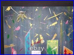 Beautiful Mid-century Style Abstract Cityscape Paintings! Atomic Retro