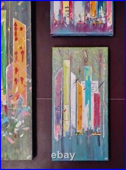 Beautiful Mid-century Style Abstract Cityscape Paintings! Atomic Retro