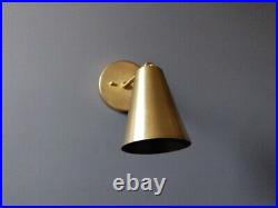 Brass Extended Cone Wall Sconce Mid Century Atomic Swivel Shade Bedroom