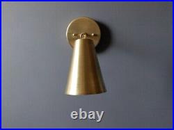 Brass Extended Cone Wall Sconce Mid Century Atomic Swivel Shade Bedroom