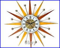 Burnt Orange Yellow Atomic Wall Clock Starburst Clock George Nelson Style 1970