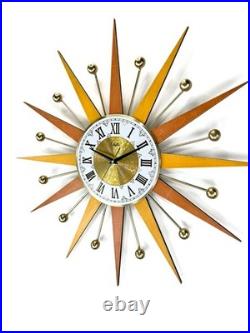 Burnt Orange Yellow Atomic Wall Clock Starburst Clock George Nelson Style 1970