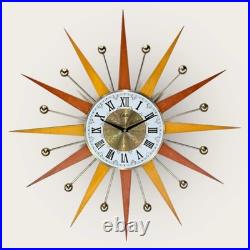 Burnt Orange Yellow Atomic Wall Clock Starburst Clock George Nelson Style 1970