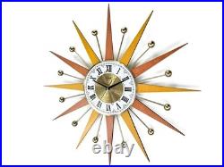 Burnt Orange Yellow Atomic Wall Clock Starburst Clock George Nelson Style 1970