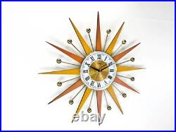 Burnt Orange Yellow Atomic Wall Clock Starburst Clock George Nelson Style 1970