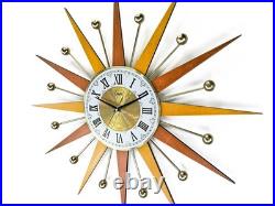 Burnt Orange Yellow Atomic Wall Clock Starburst Clock George Nelson Style 1970