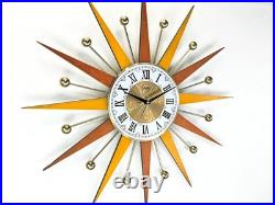 Burnt Orange Yellow Atomic Wall Clock Starburst Clock George Nelson Style 1970