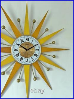 Burnt Orange Yellow Atomic Wall Clock Starburst Clock George Nelson Style 1970