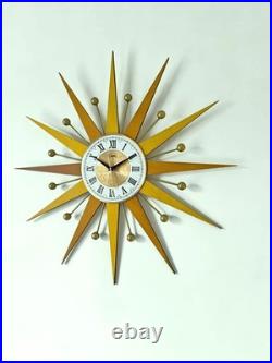 Burnt Orange Yellow Atomic Wall Clock Starburst Clock George Nelson Style 1970