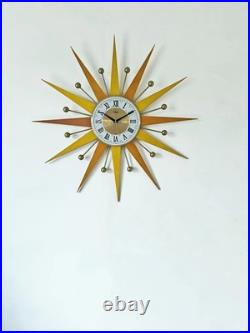 Burnt Orange Yellow Atomic Wall Clock Starburst Clock George Nelson Style 1970