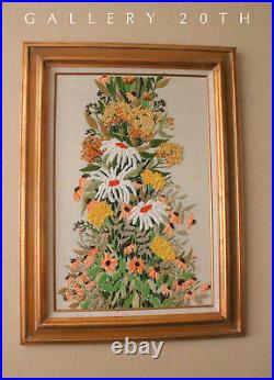 COOL! MID CENTURY MODERN FLOWERS TAPESTRY! VTG ART 50's 60'S WALL DECOR ATOMIC
