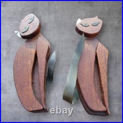 Cat Cats MCM Mid Century Atomic Modern Oak Wood Brass 14 Tall Wallhangings
